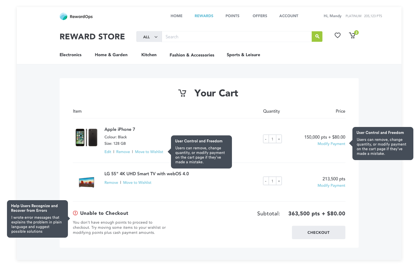 Final reward store landing page design
