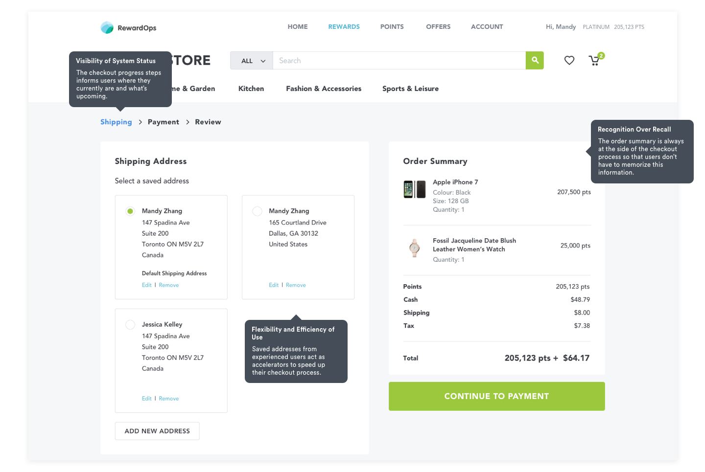 Final reward store category and product browsing design